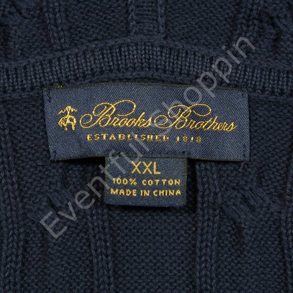 Brooks Brothers Cotton Cable Knit Hoodie Sweater in Blue Size 2XL - Picture 5 of 5